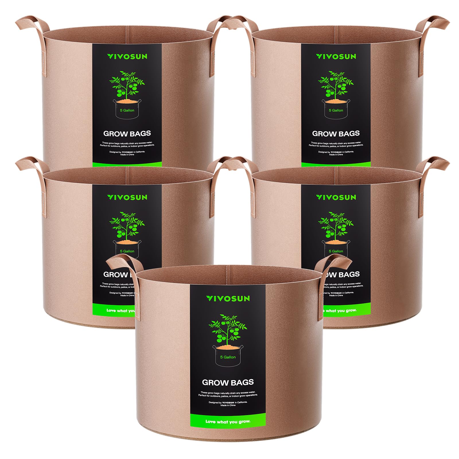 VIVOSUN 5-Pack Grow Bags Heavy Duty Thickened Nonwoven Fabric Pots with Handles