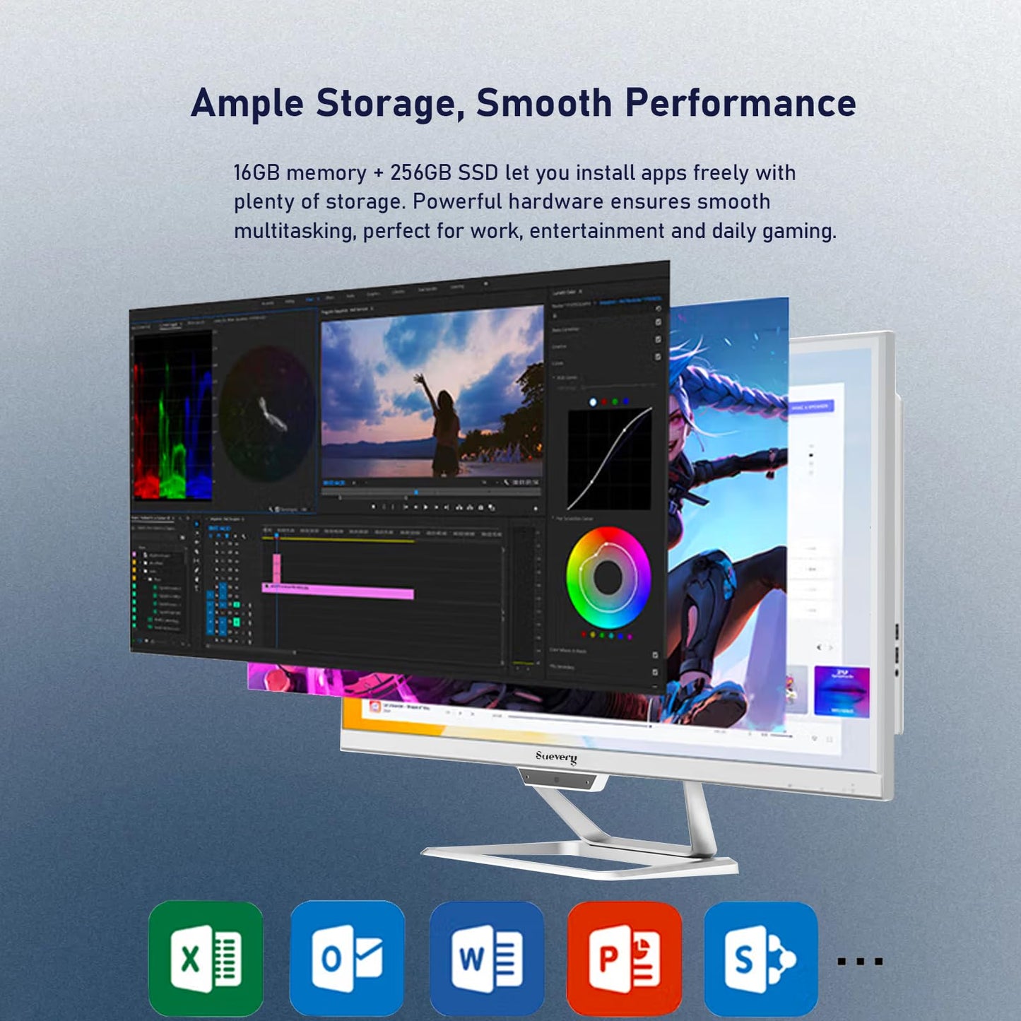 suevery All-in-One PC 21.5 AIO Desktop Computer Core I5, 256G SSD 16G RAM, Wi-Fi6, 1080P Gaming All in One 22" FHD Business Display for Home Office with Keyboard & Mouse (GB, 256)