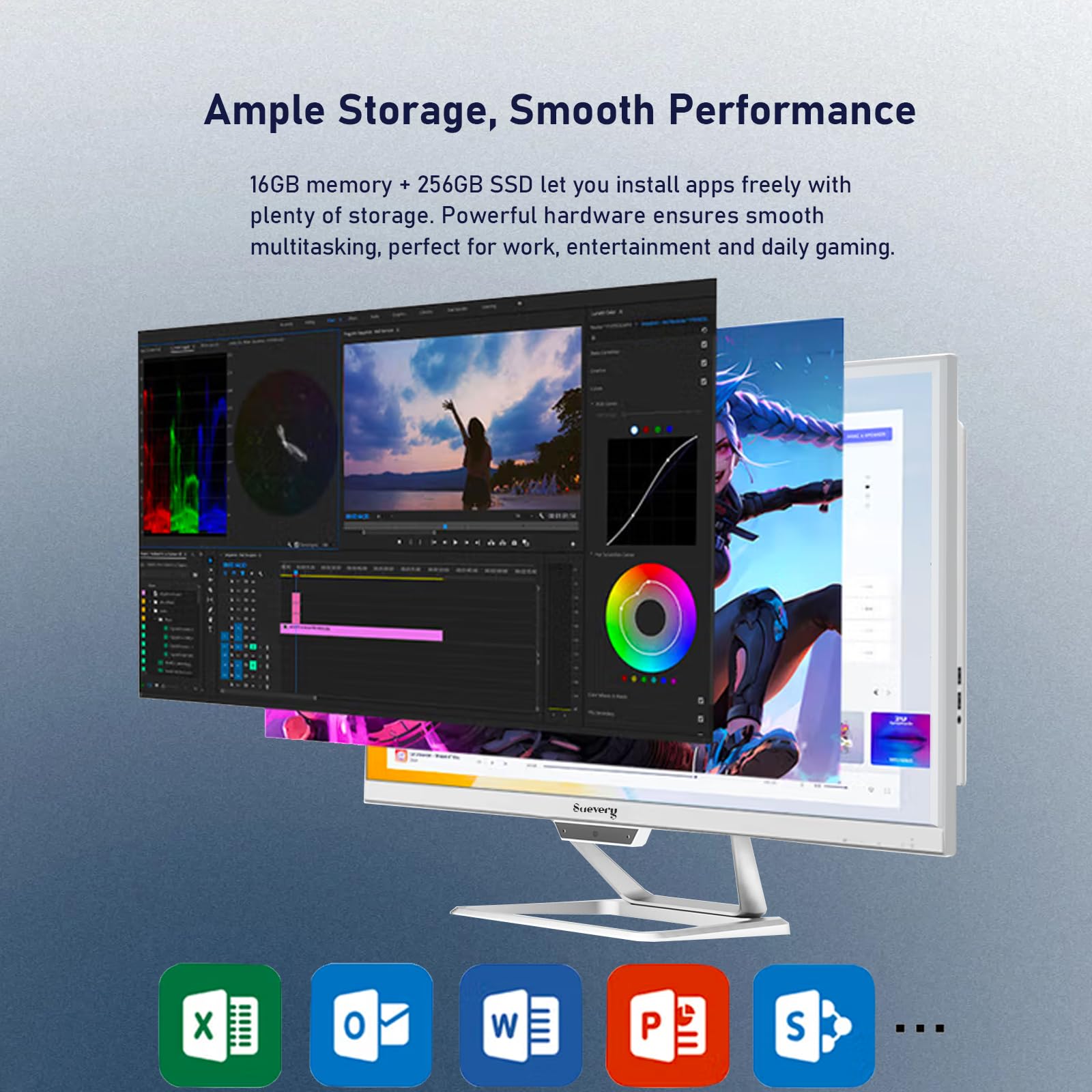 suevery All-in-One PC 21.5 AIO Desktop Computer Core I5, 256G SSD 16G RAM, Wi-Fi6, 1080P Gaming All in One 22" FHD Business Display for Home Office with Keyboard & Mouse (GB, 256)