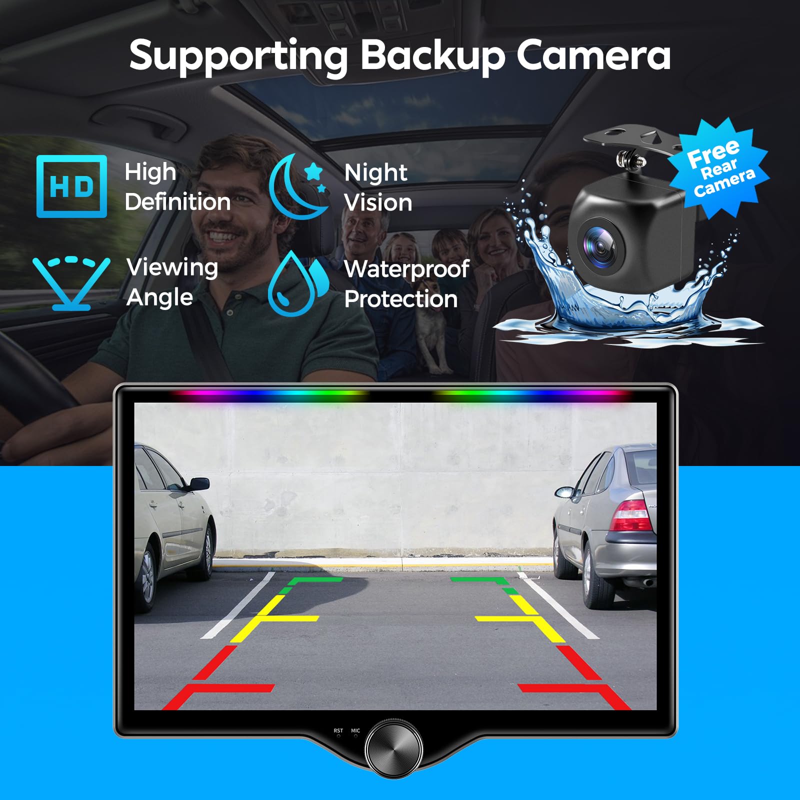 Kissound Double Din Car Stereo Wireless Apple Carplay & Android Auto, Bluetooth, 240W, SWC, Subwoofer Output,Backup Camera, 240W, Dual Subwoofer Output,FM/AM