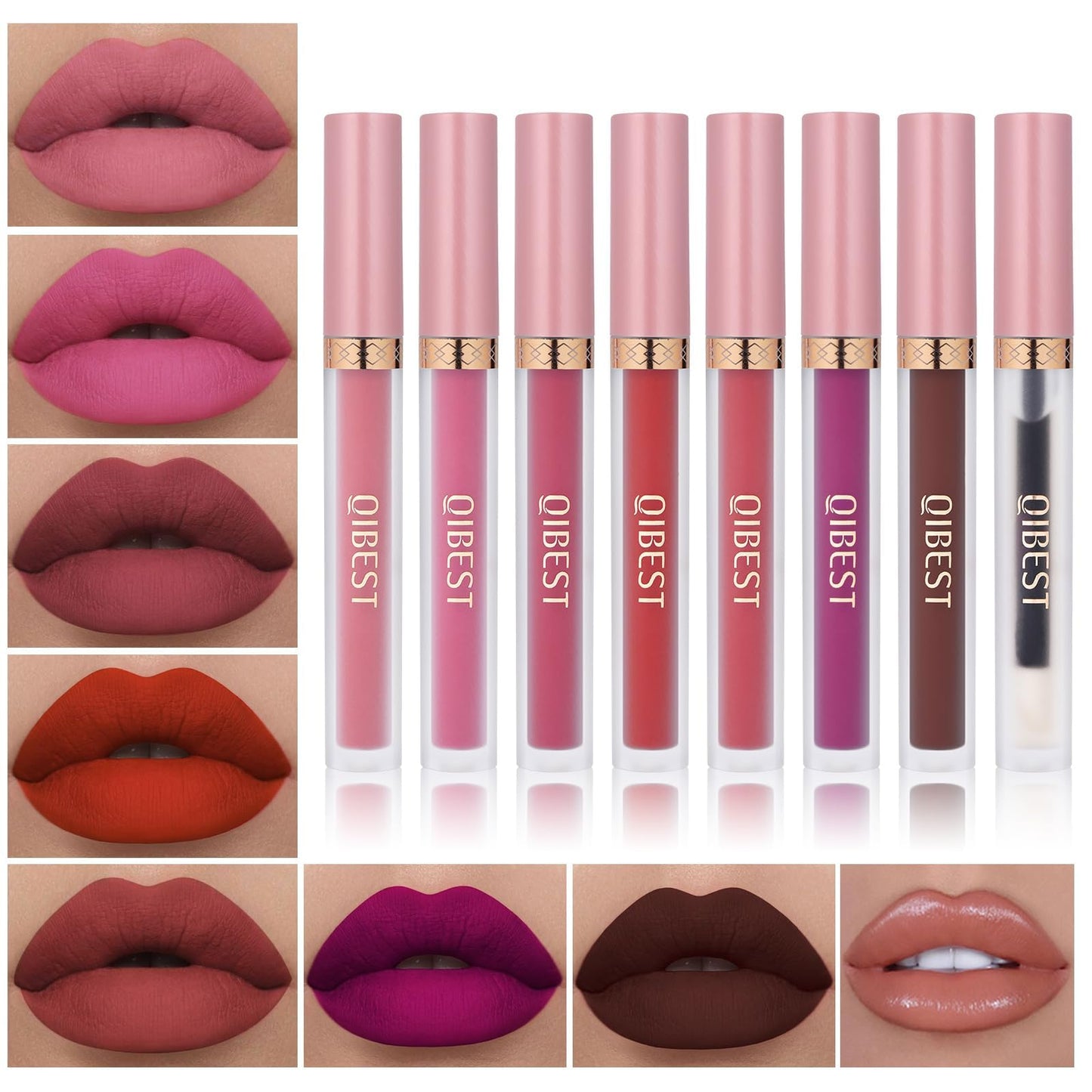 QiBest Matte Liquid Lipstick Makeup Set Kit, Long Lasting Waterproof Mate Lip Gloss Set Lip Colors Makeup Kit for Women & Teen Girls