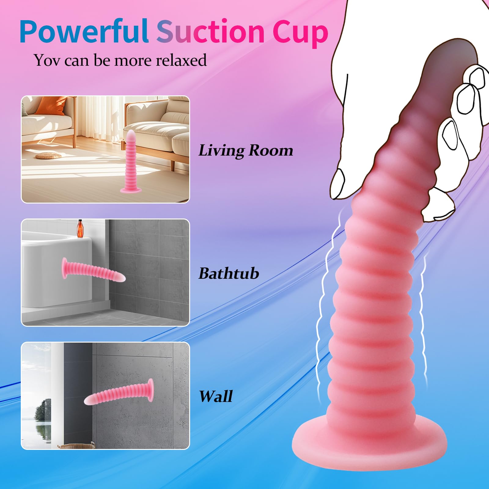 Pink Fantasy Anal Plug,Premium Liquid Silicone Colorful Glowing Penis Toy for Vaginal and Anal Sex,Equipped with Strong Suction Cups for Women Men Couples.