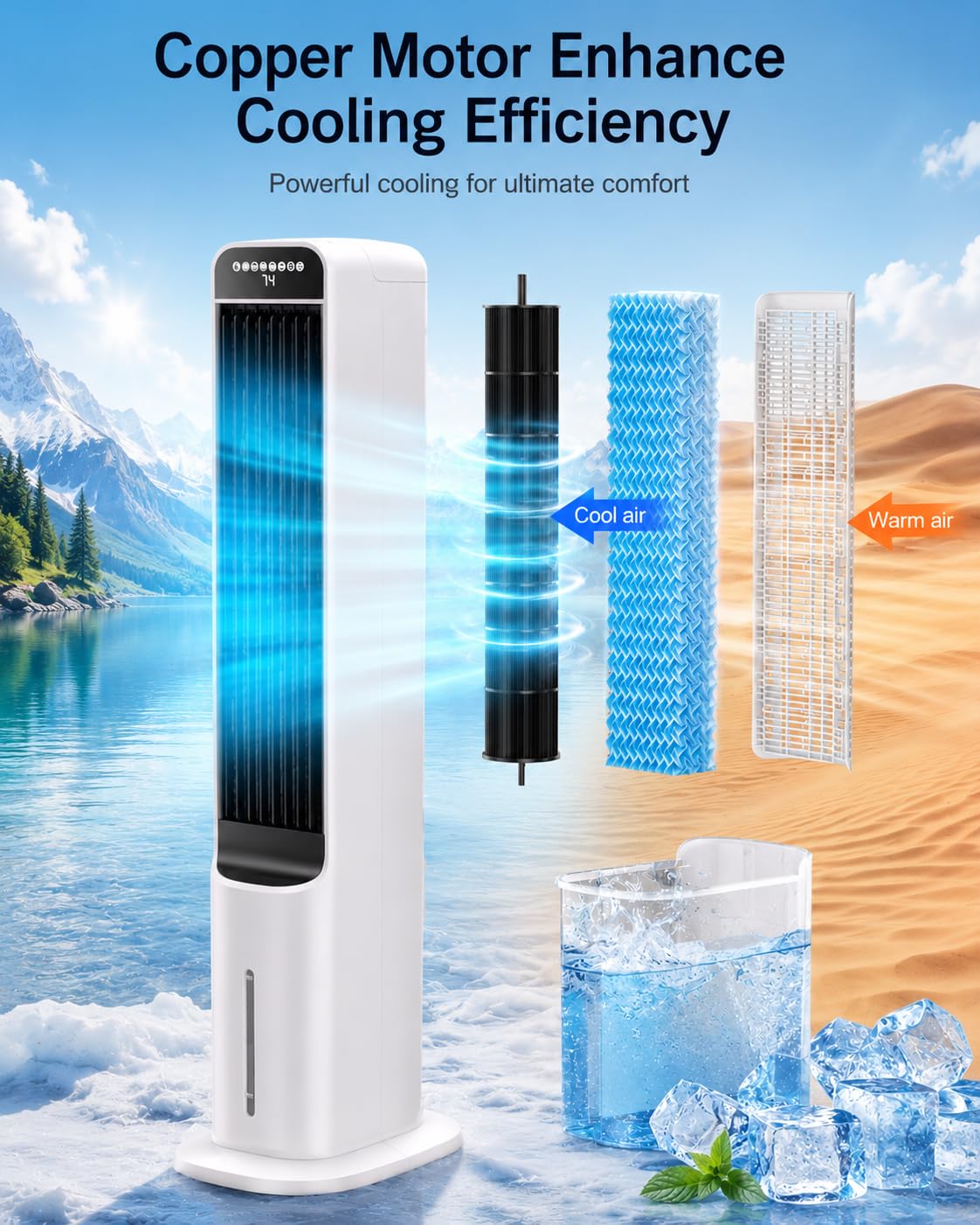 Uthfy Evaporative Air Cooler with 4 Mode, 120°Oscillation, Swamp Cooler with Remote, 12H Timer, Easy Cleaning, Portable Air Conditioner That Blow Cold Air for Bedroom, Home, Office