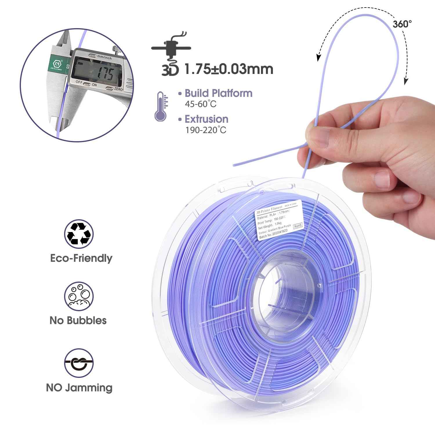 iSANMATE's 3D Printer Filament, PLA Filament 1.75 mm Dimensional Accuracy +/- 0.02 mm, 1 KG Spool
