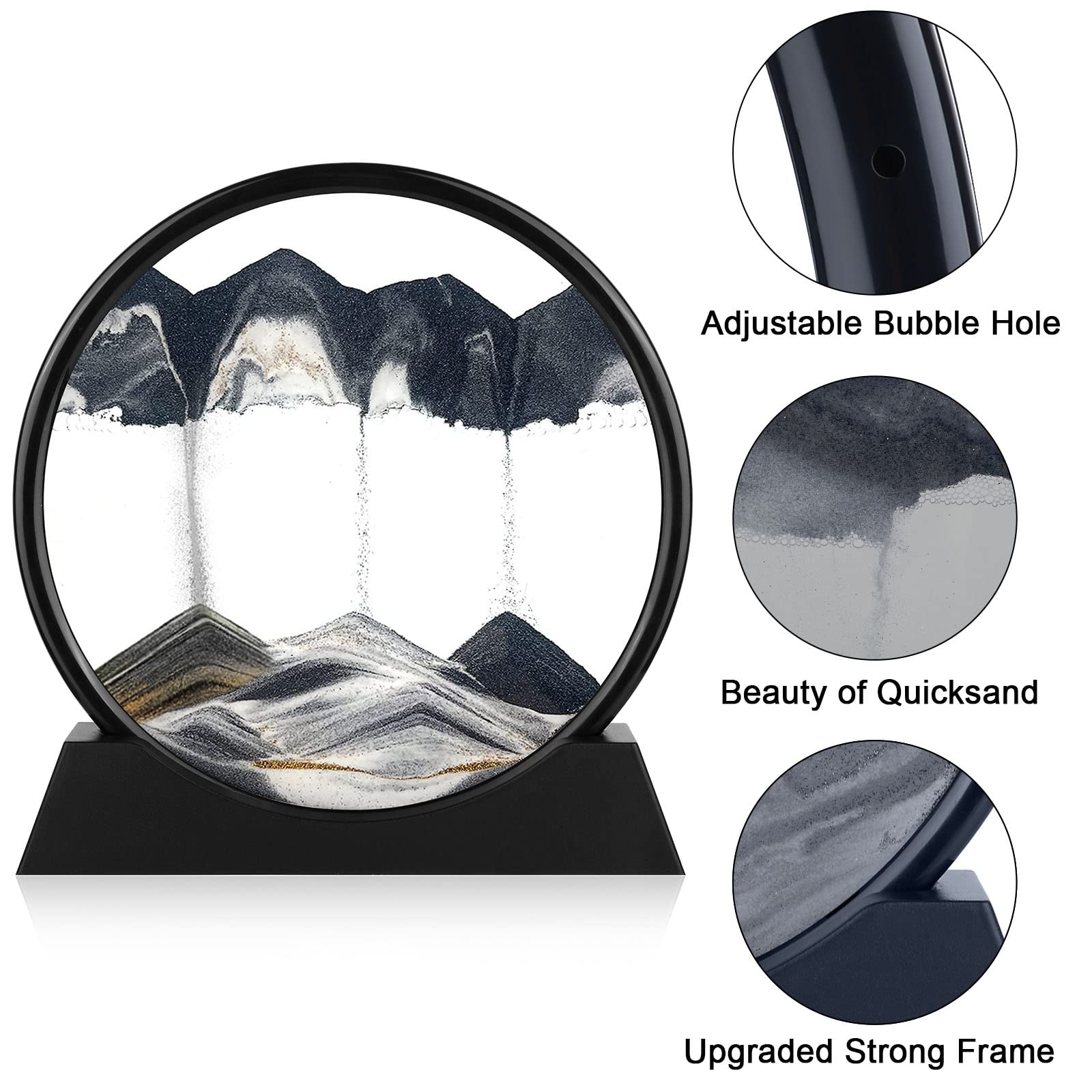 Herecanli 3D Deep Sea Sandscape Moving Sand Art Picture Round Glass Kinetic Sandscape