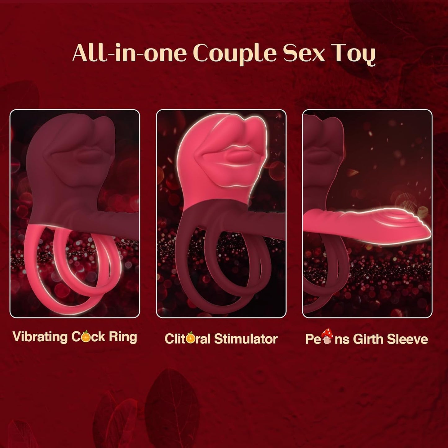 Vibrating Penis Sleeve Cock Ring with Full Lips Tongue Clitoral Stimulator, Penis Ring Vibrator Extender for G Spot Stimulation,Couples Adult Sex Toys for Men Women,HOESDIK Male Couple Sex Toy for Men