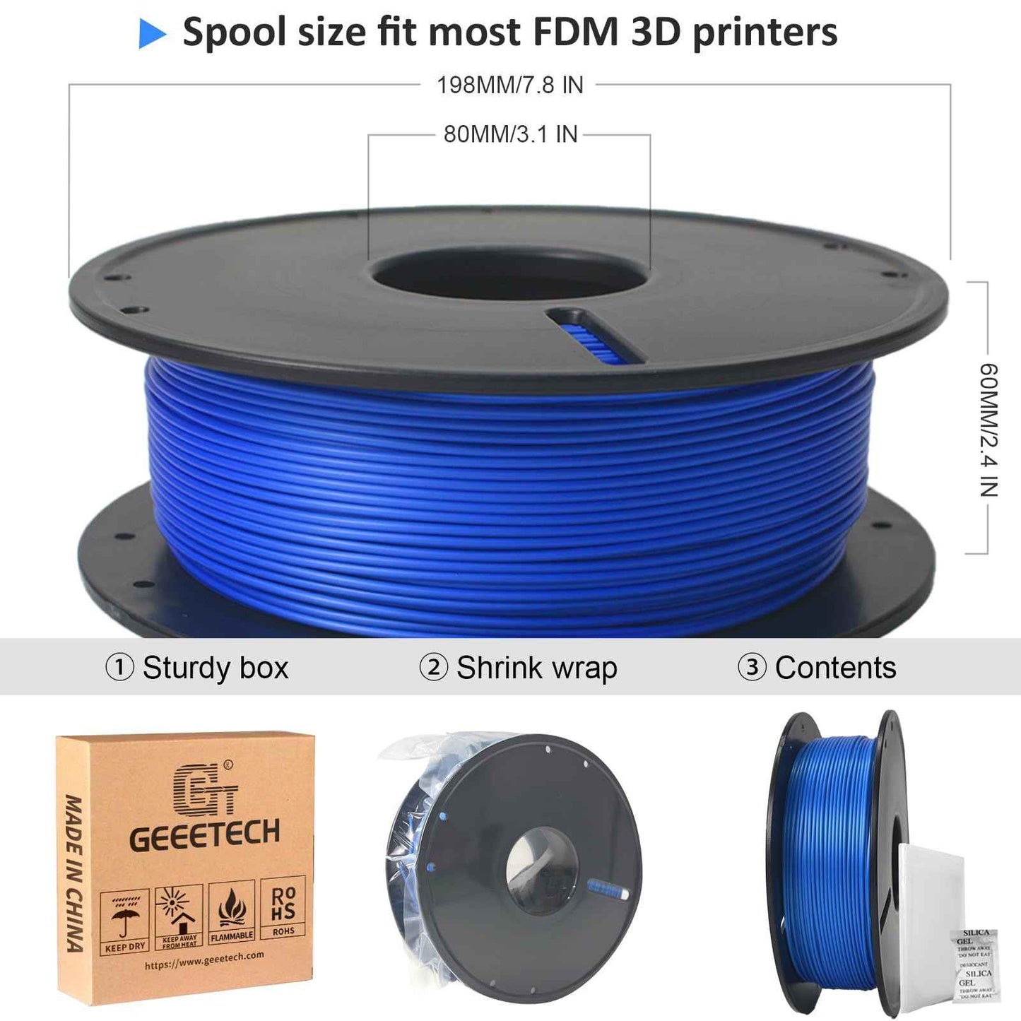 GIANTARM 3D Printer PLA Filament, Glitter Blue Filament, 1.75mm Dimensional Accuracy +/-0.03mm, 1080 Feet per Roll, Vacuum Packaging, for Most 3D FDM Printer
