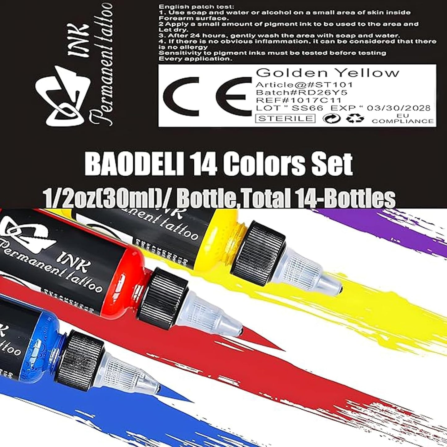 BAODELI 14 Piece Tattoo Ink Set 30ml Professional Pigments