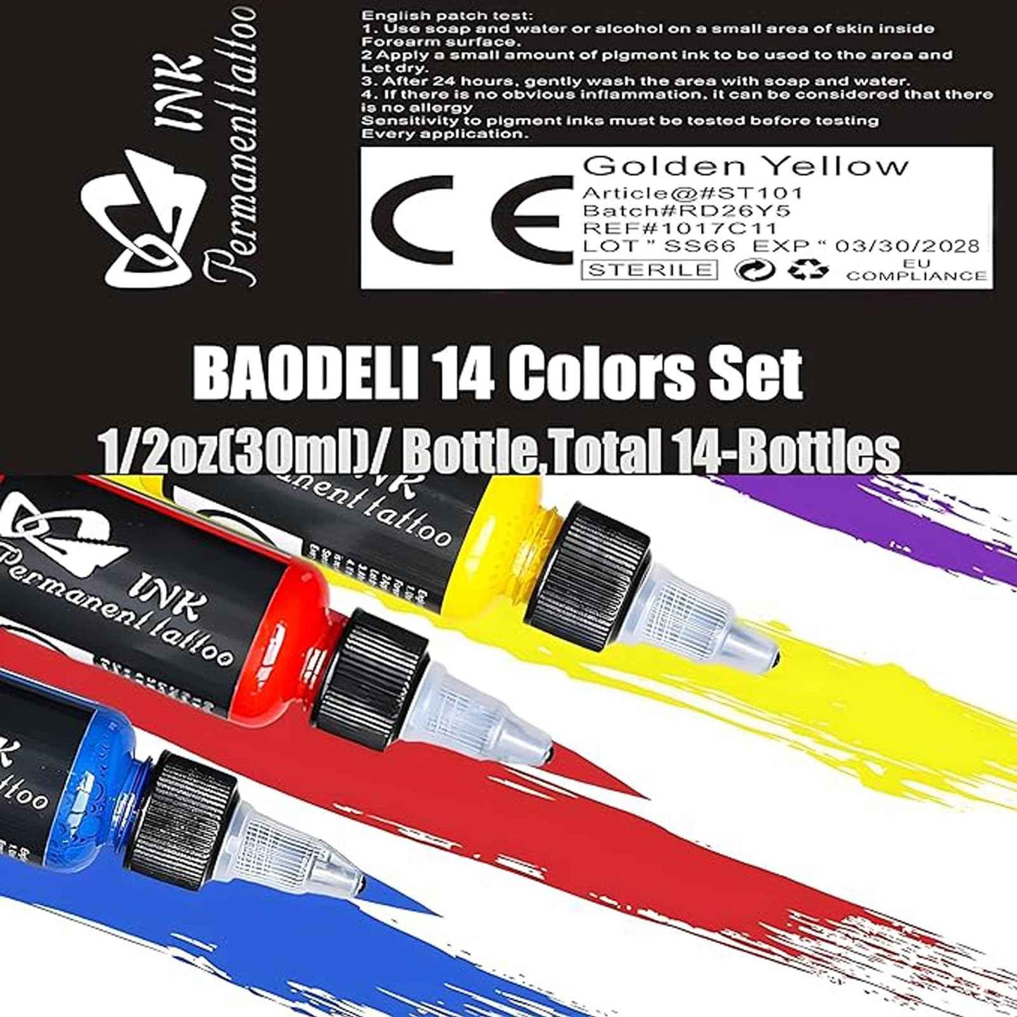 Tattoo Kit 14Pcs Tattoo Ink 14 Colors Set 1 oz 30ml/Bottle Tattoo Inks Pigment Kit for 3D Makeup Beauty Skin Body Art