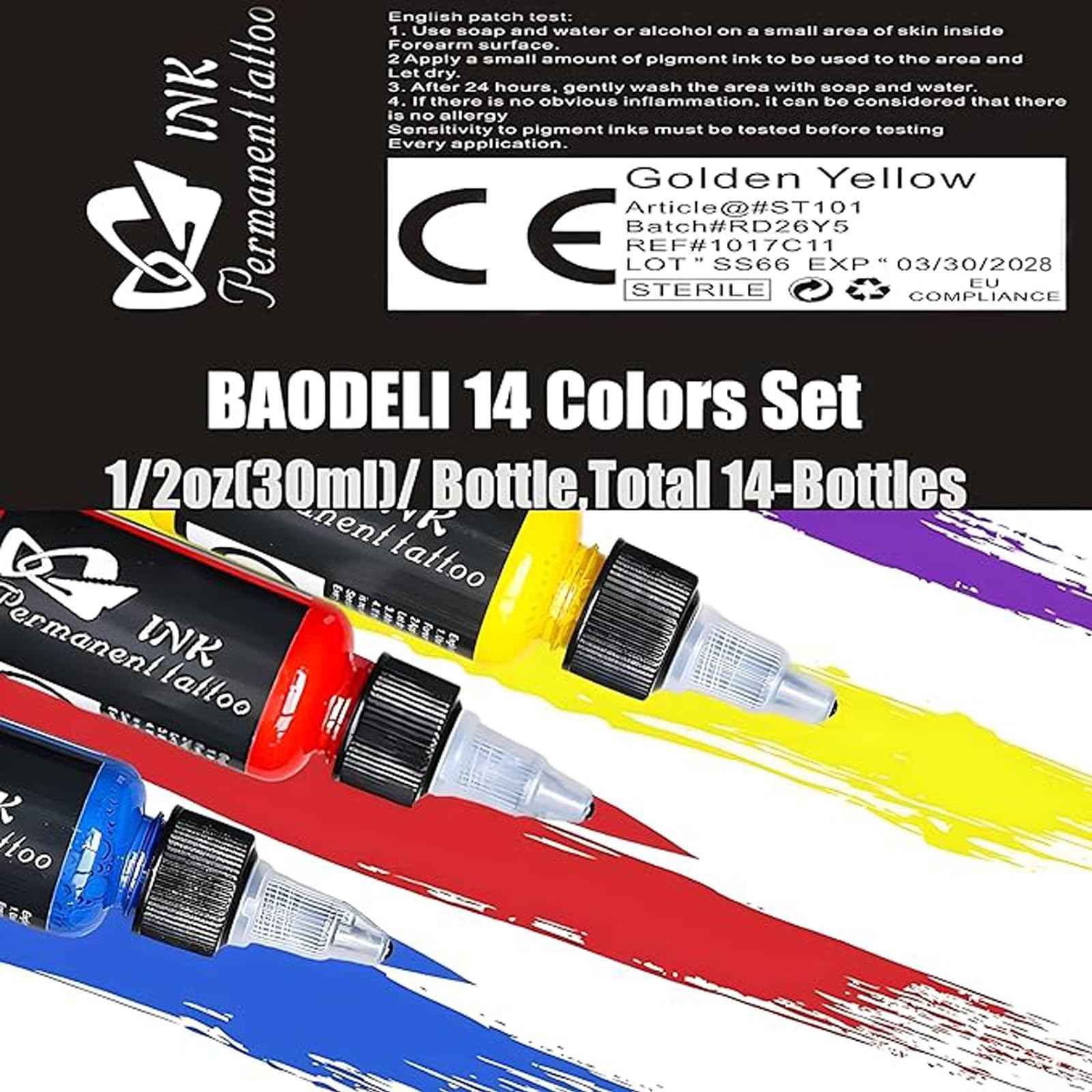 Tattoo Kit 14Pcs Tattoo Ink 14 Colors Set 1 oz 30ml/Bottle Tattoo Inks Pigment Kit for 3D Makeup Beauty Skin Body Art