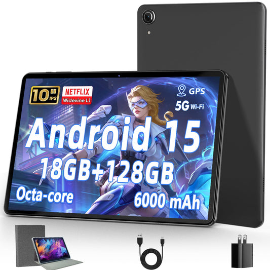 Aobante 10 Inch Tablet, Android 15 Tablets with 18GB RAM+128GB ROM(Expand to 1TB), Octa Core 1280 * 800 IPS HD Display, 6000mAh Battery, Dual 5MP+8MP Camera, 5G/2.4G WiFi