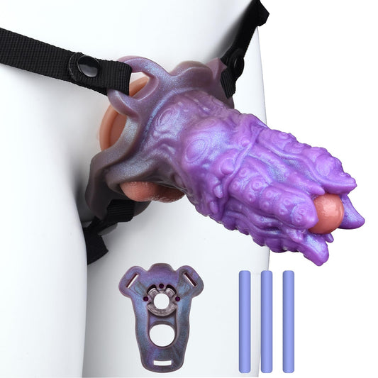 Monster Penis Sleeve Penis Extender, Fantasy Cock Sleeve with Cock Ring, Dick Extender Delay Ejaculation Male Erection Ring, Strap on Dildo Adult Sex Toy for Male Couples