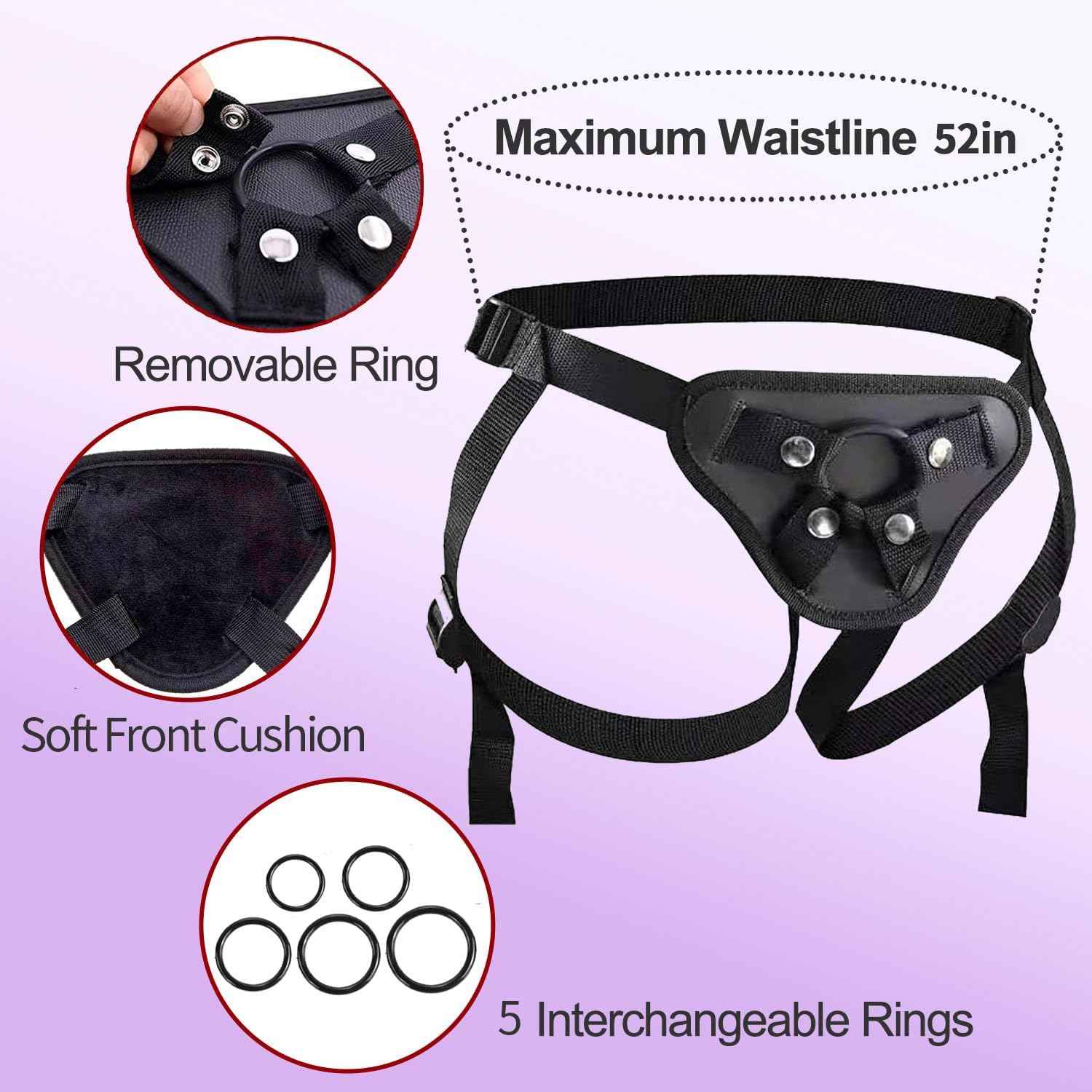 ASNOKNAE Adjustable Strap-On Harness 52in Waist with 5 O-Rings