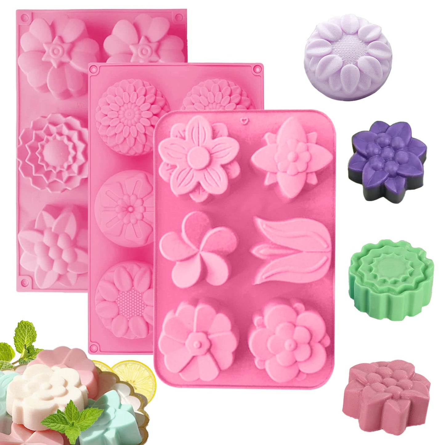 Silicone Soap Molds, Different Cavities Soap Mold with Different Shapes, Perfect for Soap Making, Handmade Cake Chocolate Desserts Biscuit Pudding Teacake Jelly