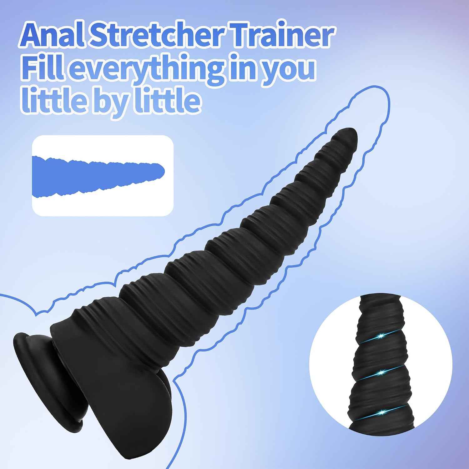 Anal Stretcher Trainer Anal Plug Anal Beads Adult Sex Toys with Strong Suction Cup for Hands-Free Play, 6.5 Inch Silicone Butt Plug Training Cone for Women and Men