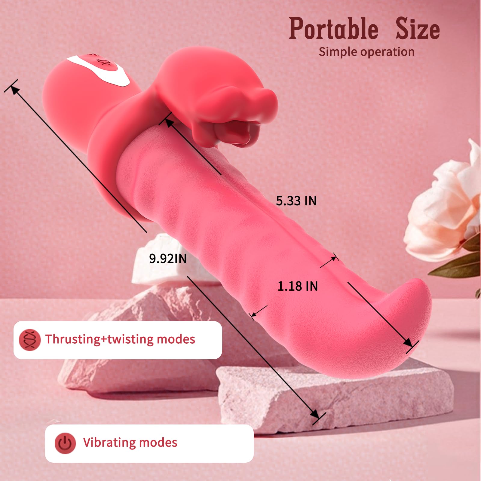 Tongue Vibrator Sex Toys for Women, Thrusting Undulating Vibrators Dildo with 10 Thrustion Wiggling & Vibration Modes, Move Sinuously G Spot Clitoral Stimulator Rose Toy for Couples Pleasure