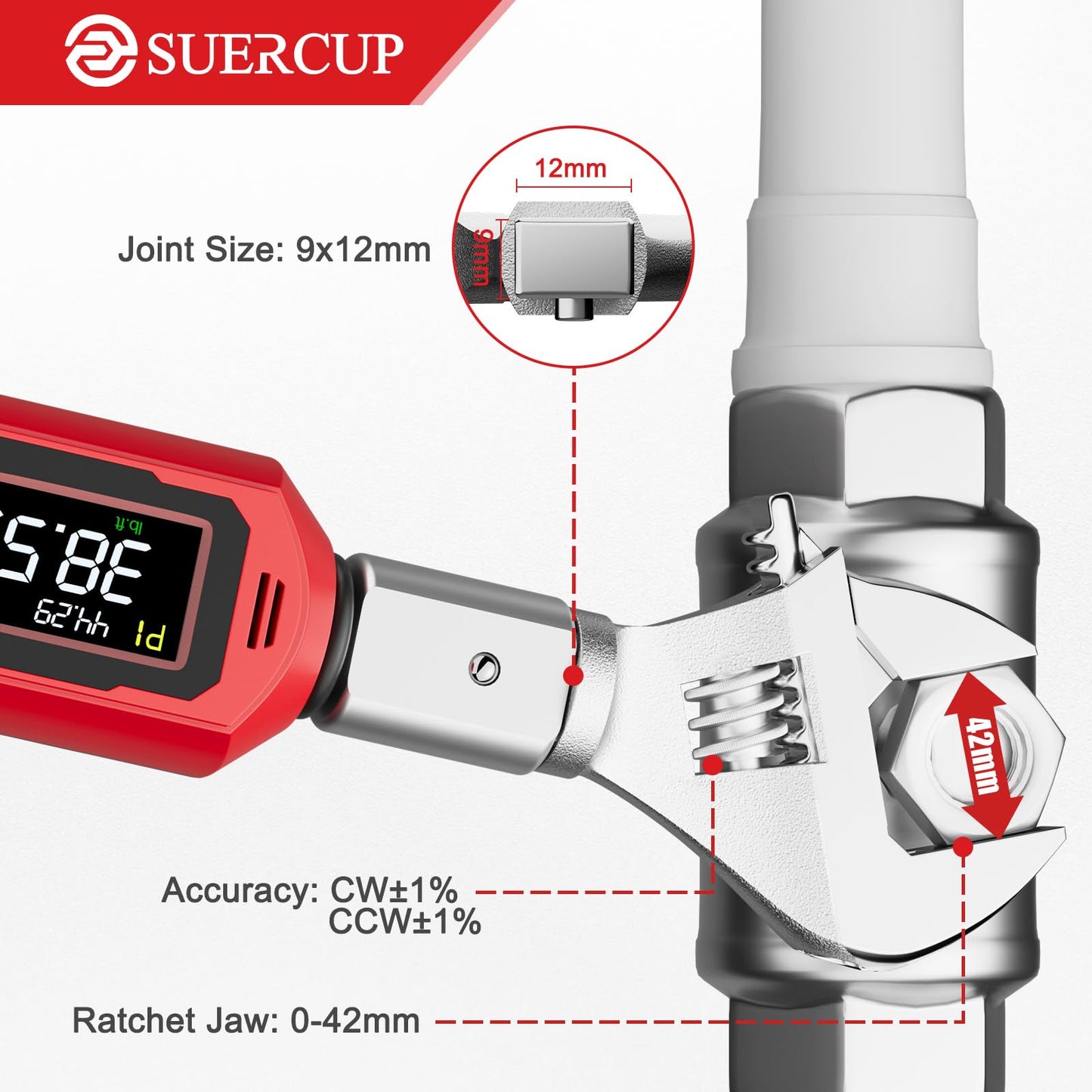 SUERCUP Digital Torque Wrenc ±1% Accuracy with Vibration, Buzzer,LED Notification and Five Units of Measure, for Car,Motorcycle Repair, DIY