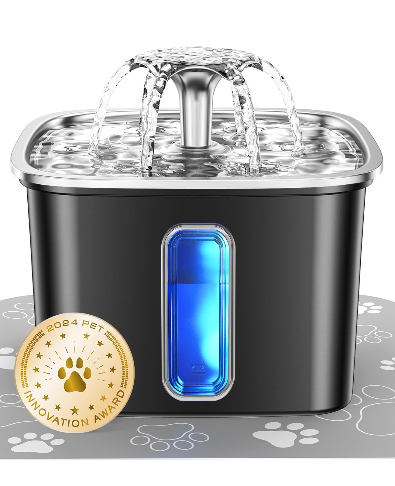 Veken Innovation Award Winner Stainless Steel Cat Water Fountain, Automatic Pet Fountain Dog Water Dispenser with Replacement Filters & Silicone Mat for Cats, Dogs, Multiple Pets