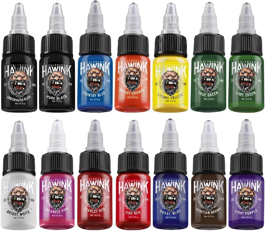 Hawink Tattoo Ink Set Professional Pigment Kit 14 Colors 0.5 Fl Oz