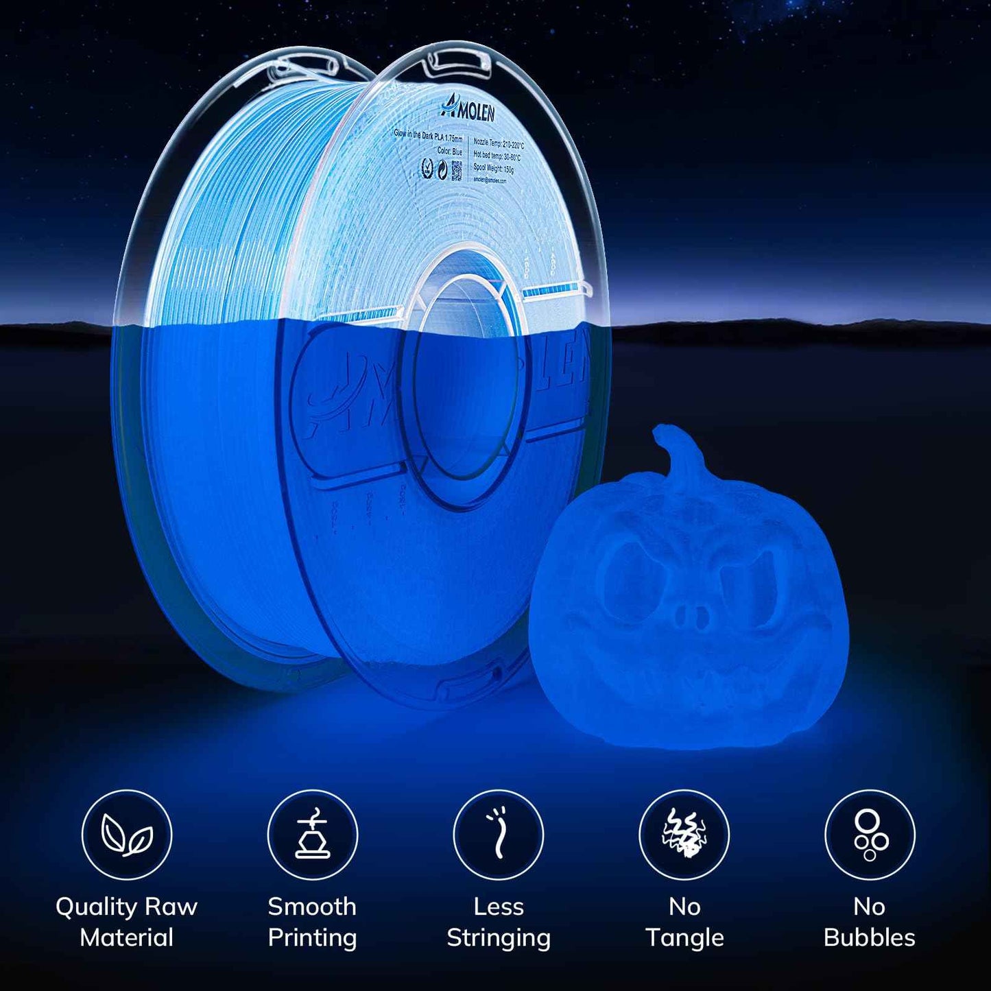 AMOLEN Glow in The Dark PLA Filament, 1.75mm PLA 3D Printer Filament
