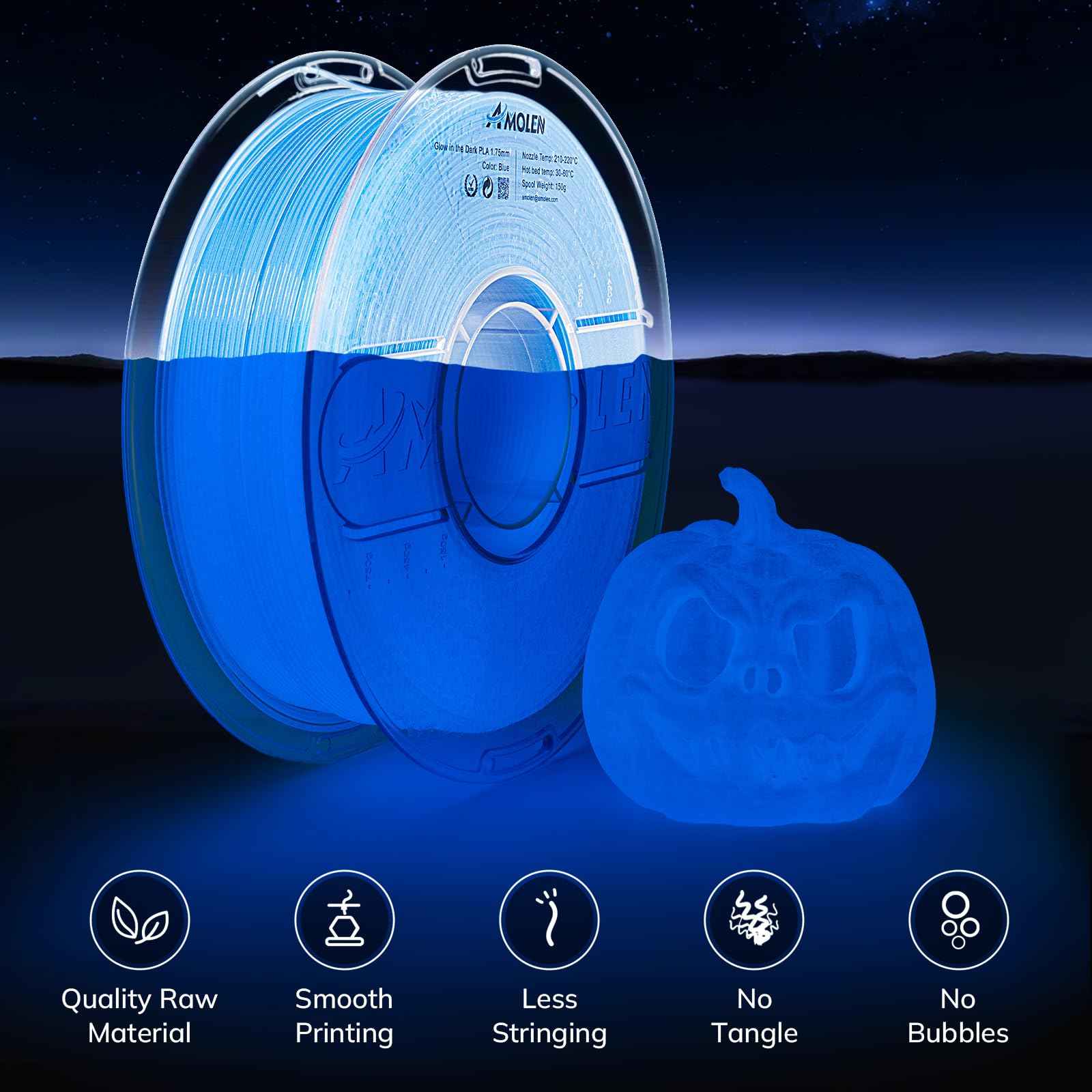 AMOLEN Glow in The Dark PLA Filament, 1.75mm PLA 3D Printer Filament