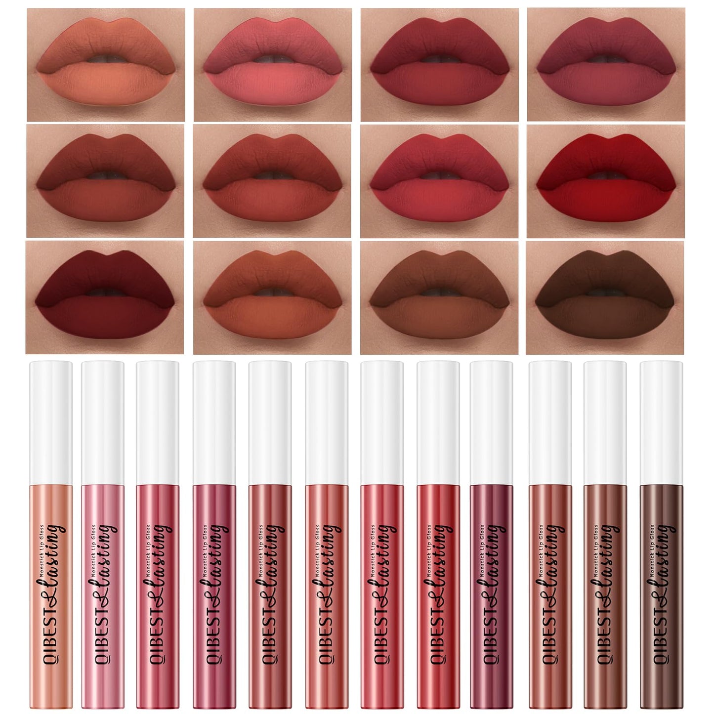 QiBest Matte Liquid Lipstick Makeup Set Kit, Long Lasting Waterproof Mate Lip Gloss Set Lip Colors Makeup Kit for Women & Teen Girls