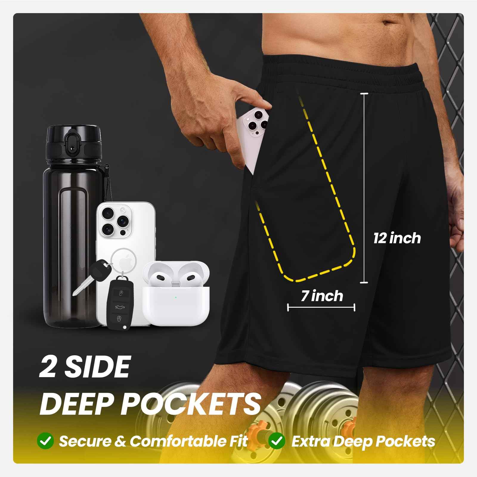 BALENNZ Athletic Shorts for Men with Pockets and Elastic Waistband Quick Dry Activewear