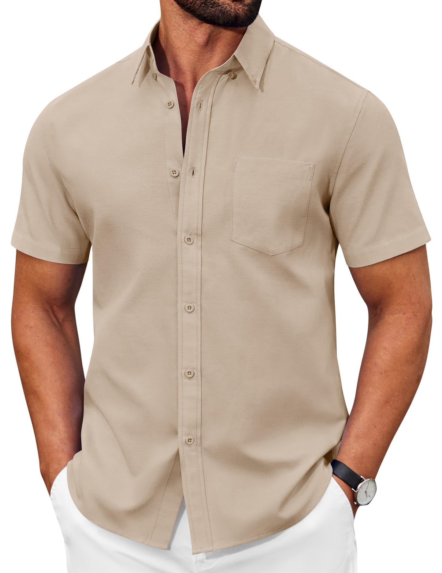 COOFANDY Men's Short Sleeve Oxford Shirt Casual Button Down Shirts Summer Untucked Dress Shirt with Pocket