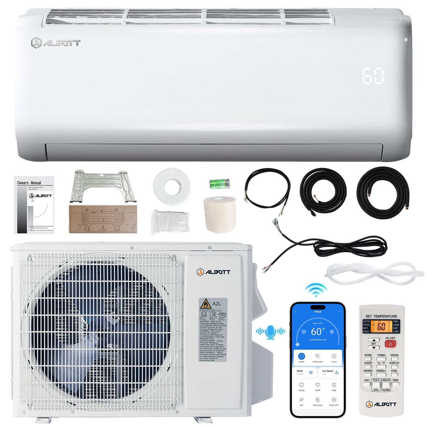 Albott Mini Split Air Conditioner and Heater, Inverter Energy-Efficient AC with Self-Cleaning, Remote, Energy Saving, Easy Installation