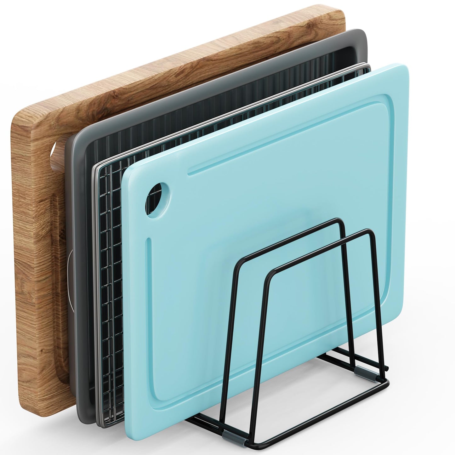 LAEMYFYRE Cutting Board Organizer Kitchen Organizer Rack for Cutting Board, Bakeware, and Cookie Sheet, 5-Slot Heavy-Duty Steel Cookware Holder,Rust-Resistant with Anti-Slip Feet