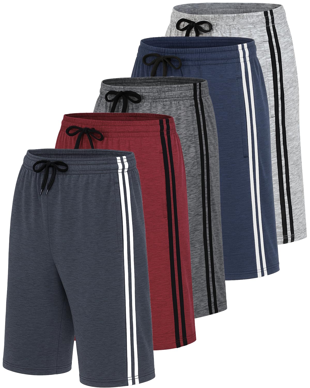 Real Essentials Men’s 5 Pack: 9" Dry-Fit Shorts – Athletic Gym, Workout, Basketball, Running, Casual Lounge Active Pockets