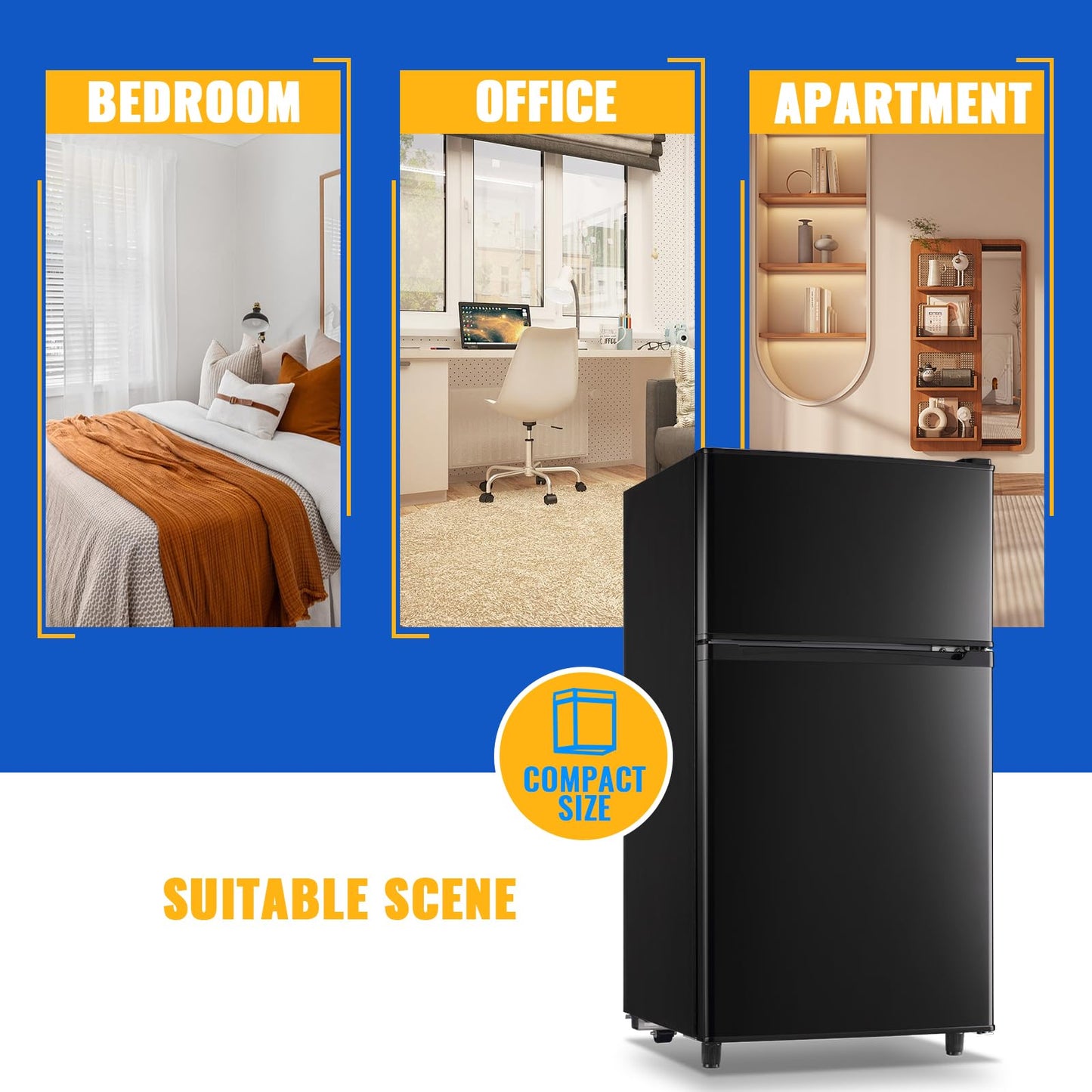 WANAI 3.5 Cu.Ft Mini Fridge With Freezer Compact Refrigerator with Freezer,7 Level Adjustable Thermostat Removable Shelves Small Refrigerator for Office Dorm Apartment