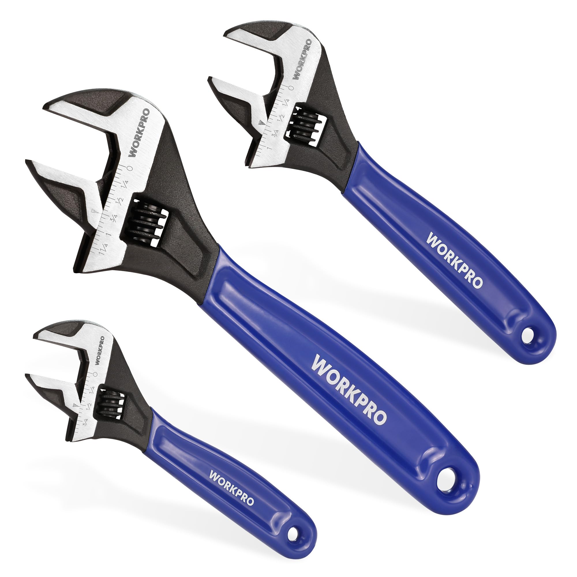 WORKPRO Adjustable Wrench, Cr-V Steel Wide Jaw Black Oxide Wrench