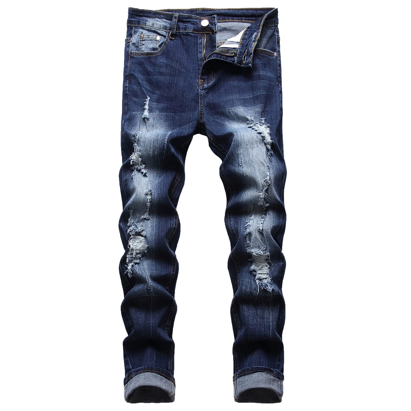 JUNBAOSS Men's Slim Fit Stretch Jeans Ripped Skinny Jeans for Men, Distressed Straight Leg Fashion Comfort Flex Waist Pants