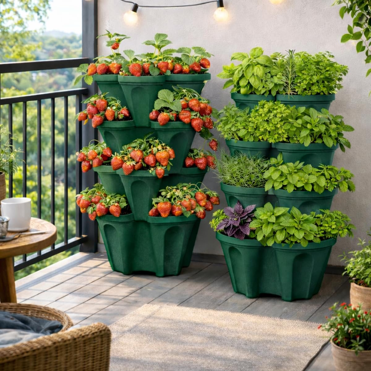 Vertical Garden Planter 4 Tier Stackable System with 16 Planting Sites – Space Saving Herb, Strawberry & Food Crop Planter with Center Support Hole for Indoor Outdoor Gardening