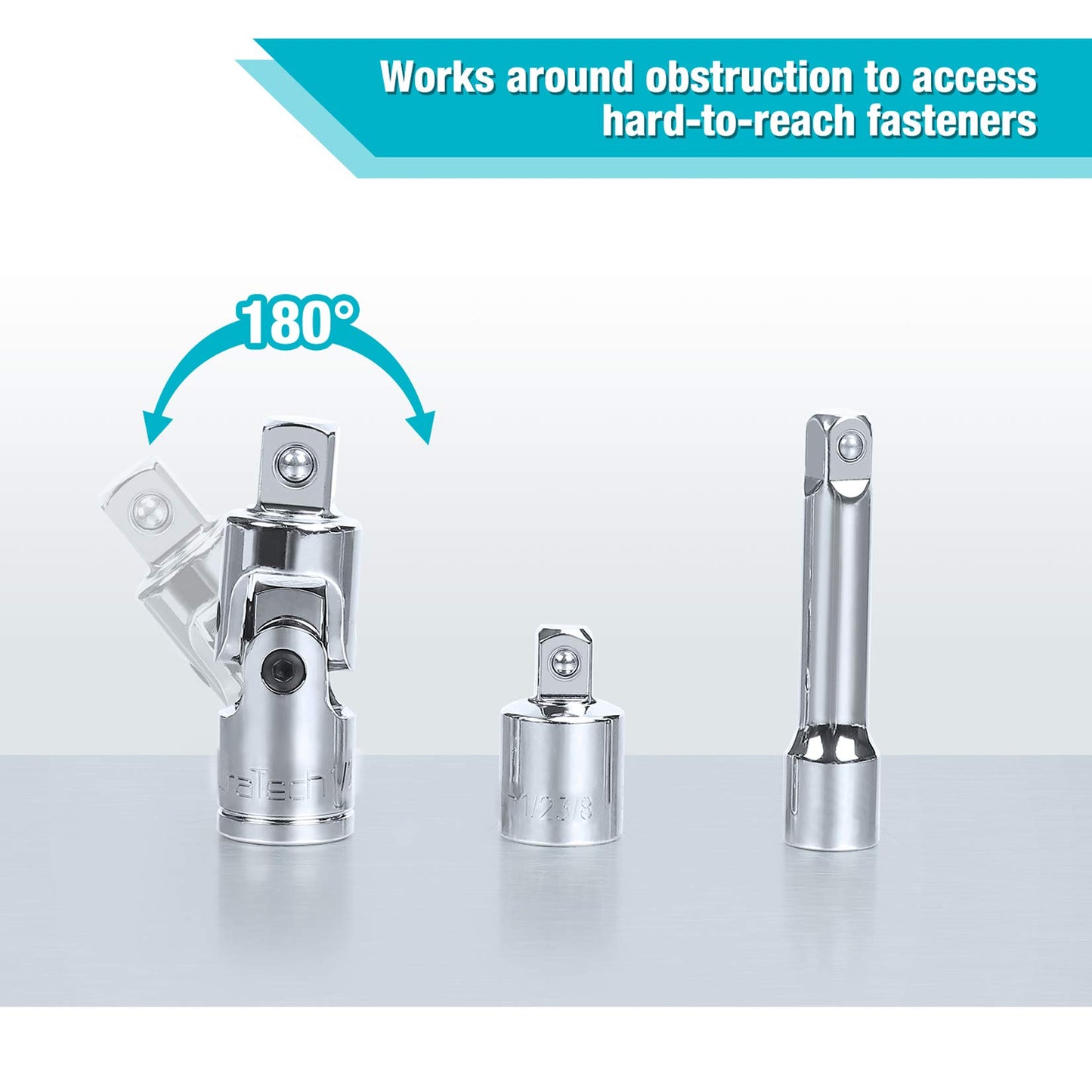 DURATECH Drive Tool Accessory Set, Including Extension Bars, Socket Adapters, Universal Joints, Spark Plug Sockets, Professional Socket Accessories, Cr-V Steel, EVA Foam Package