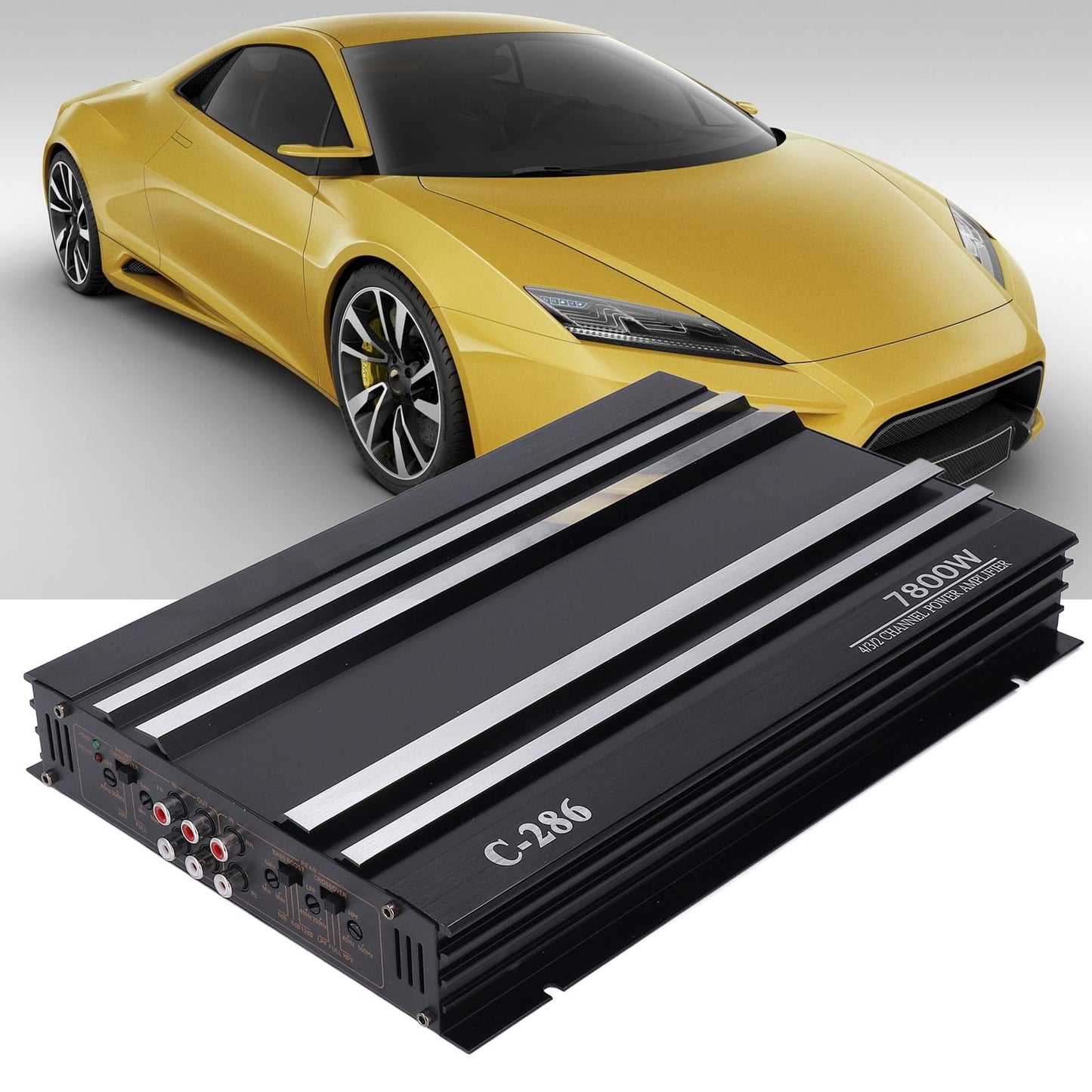 4 Channel Car Stereo Amplifier,Car Amplifier 7800W 4 Channels Class AB Aluminum Alloy Pure Bass Power Amp for DC 12V Truck Boat UTV Motorcycle