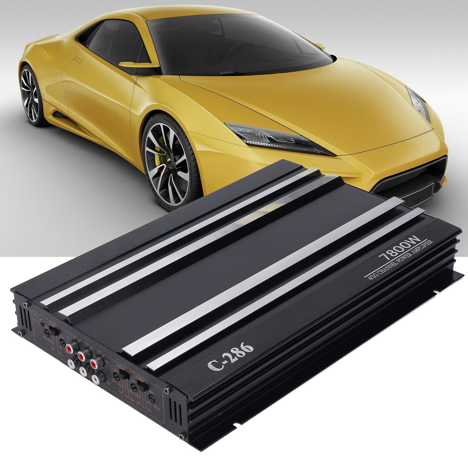 4 Channel Car Stereo Amplifier,Car Amplifier 7800W 4 Channels Class AB Aluminum Alloy Pure Bass Power Amp for DC 12V Truck Boat UTV Motorcycle