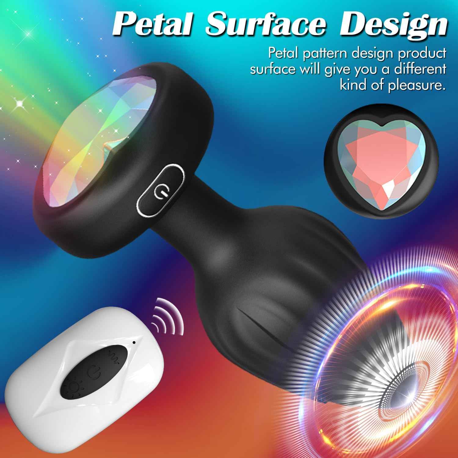Anal Plug Adult Sex Toys - 10 Modes Vibrating Butt Plug with Crystal Diamond Colours Light Up Base Remote Control Vibrators, Prostate Massager for Men Women, Couples