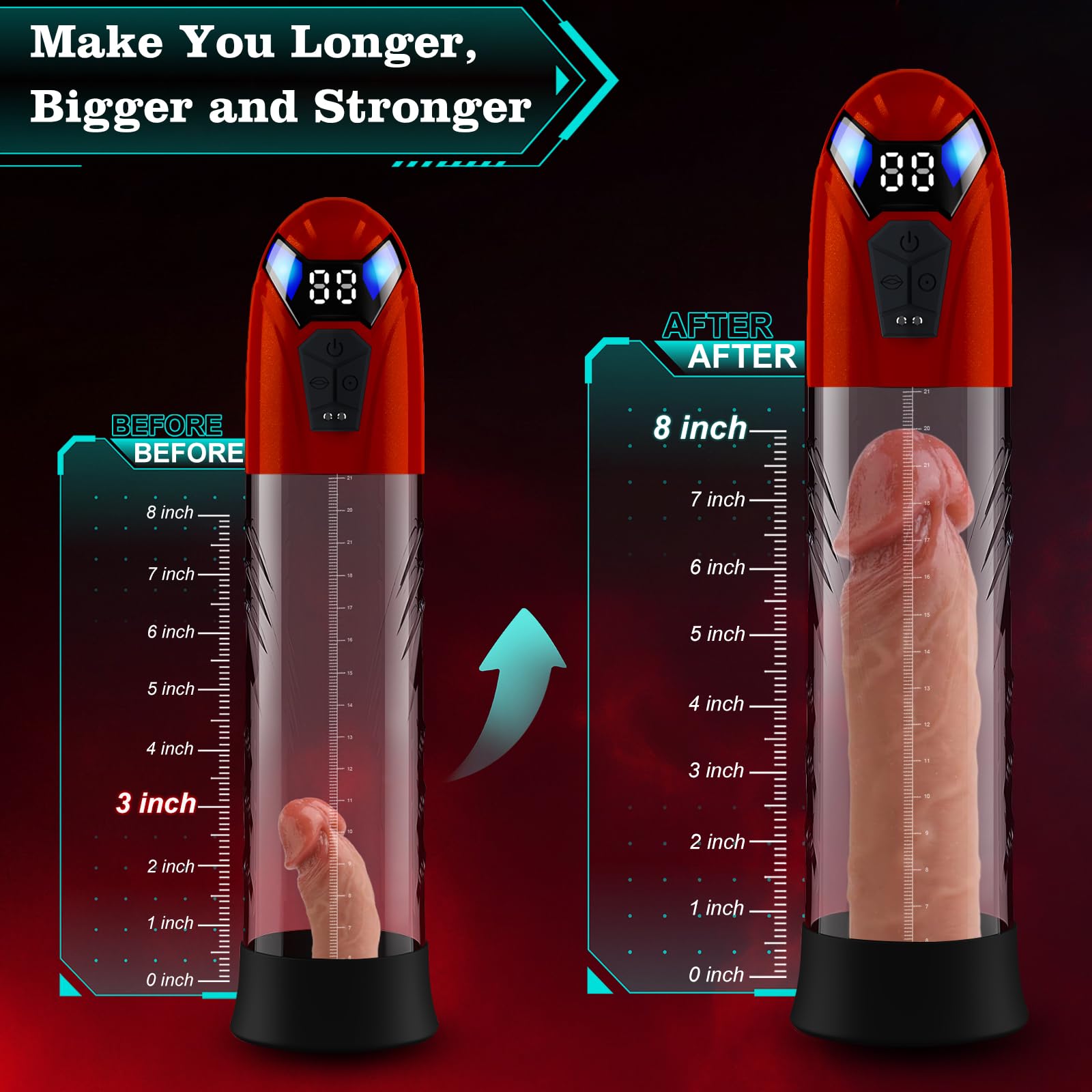 Penis Pump Automatic Electric Enlarger & Male Masturbator with 10 Erection Training Modes Adult Sex Toys for Men Dick Enlarger Male Penis Pump with Mini Pocket Pussy & 6 Cock Rings(Red)
