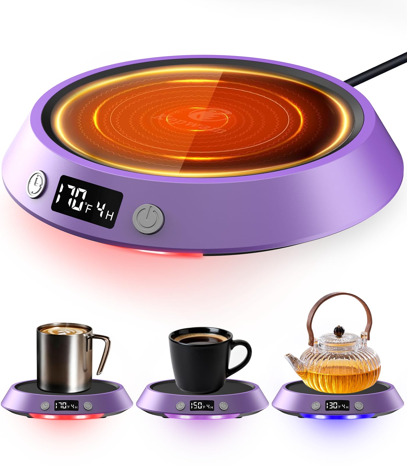 Kepwam Coffee Mug Warmer - 50W Electric Coffee Warmer for Desk 3 Temp Settings & 2-9 Timer Smart Cup Warmer for Desk Candle Warmer Plate with LED Lights Beverage Tea Milk Warmer for Home & Office