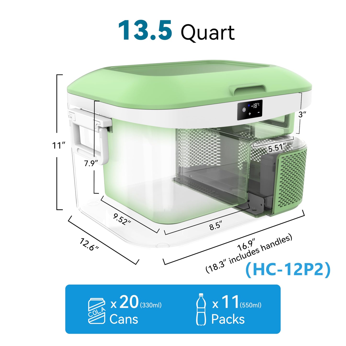 Megiu 12 Volt Car Refrigerator Portable Freezer Compressor Cooler -18~+15℃ with 12V / 24V DC 110～240 Volt AC