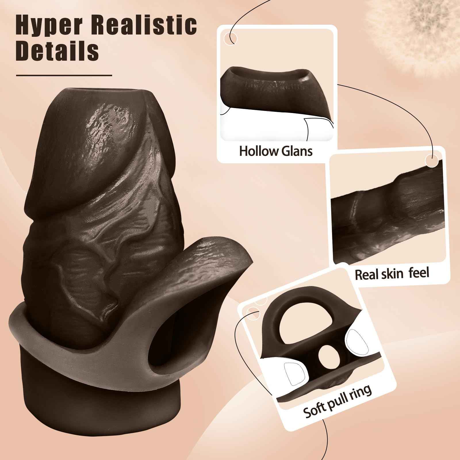Reusable Penis Sleeve with Cock Ring, Open-Ended Ultra-Soft Silicone Cock Sleeve Penis Enlarger for Couples Men Adult Sex Toy