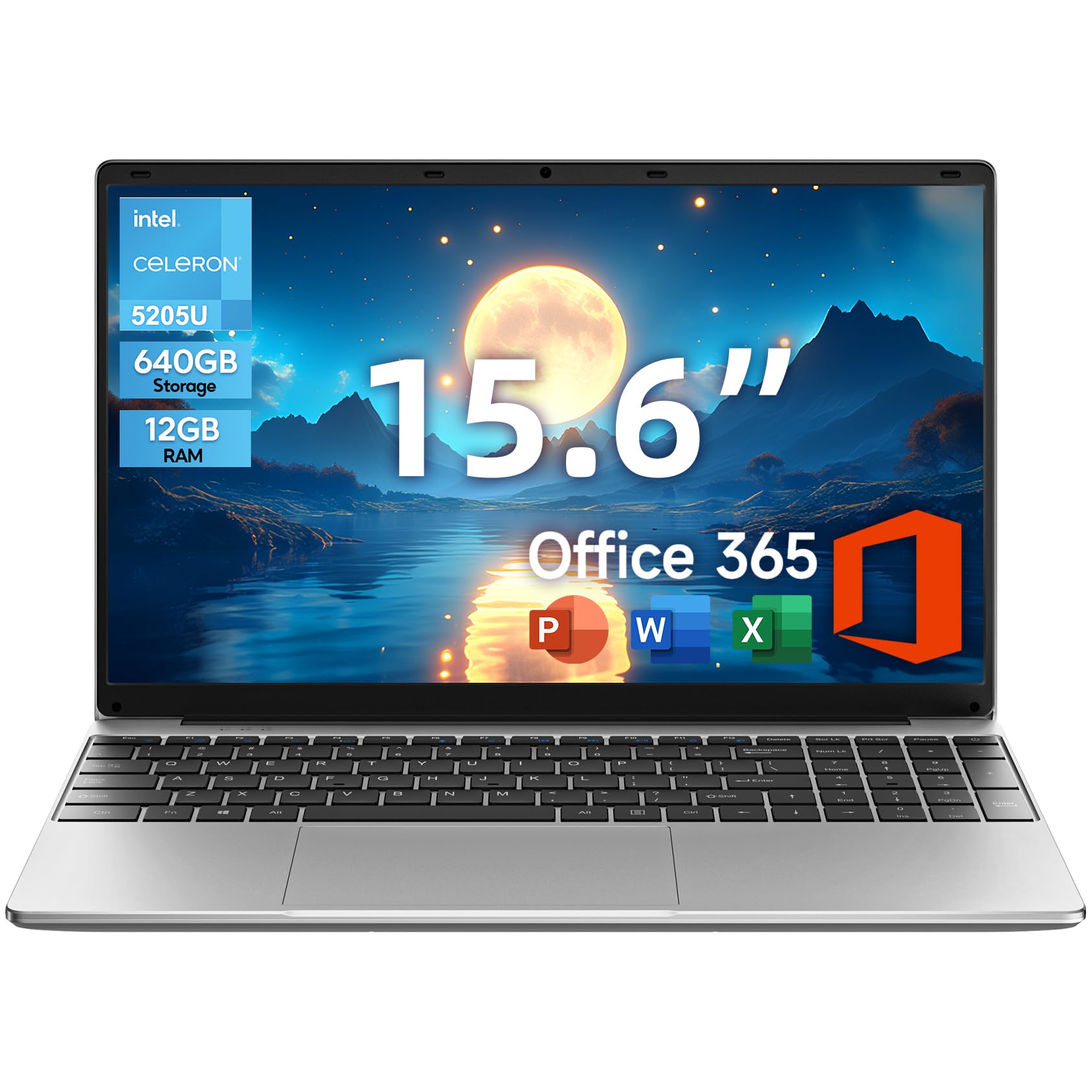 jumper 15.6" FHD Laptop, 10th Gen Intel Dual-Core Processor(1.9GHz), 12GB RAM 640GB Storage, 1 Year Office 365, Numeric Keyboard, HDMI, WiFi5, 38Wh Battery, Windows 11 Laptop for Business and Student