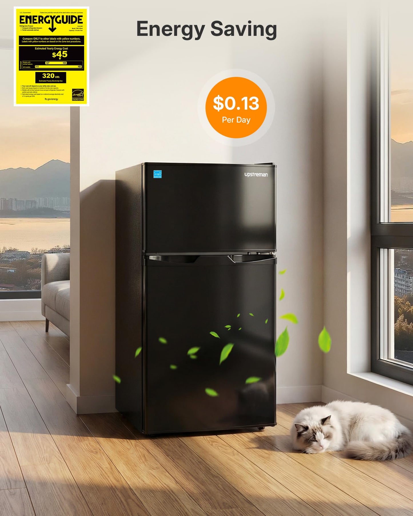 Upstreman Mini Fridge with Freezer