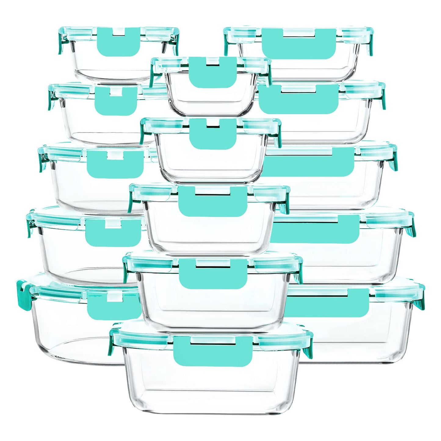 M MCIRCO 30 Pieces Glass Food Storage Containers with Upgraded Snap Locking Lids,Glass Meal Prep Containers Set - Airtight Lunch Containers, Microwave, Oven, Freezer and Dishwasher Friendly