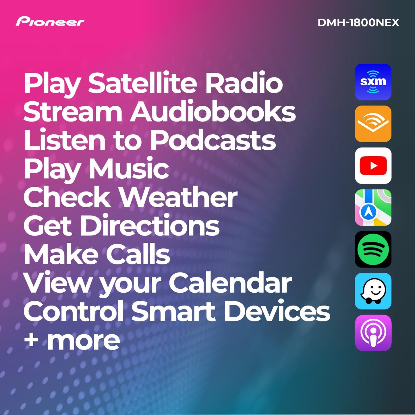 Pioneer DMH-1800NEX 6.8" Double-Din Digital Multimedia Receiver - Built in Bluetooth, Wired Apple CarPlay and Android Auto, Touchscreen, Rear Camera Input