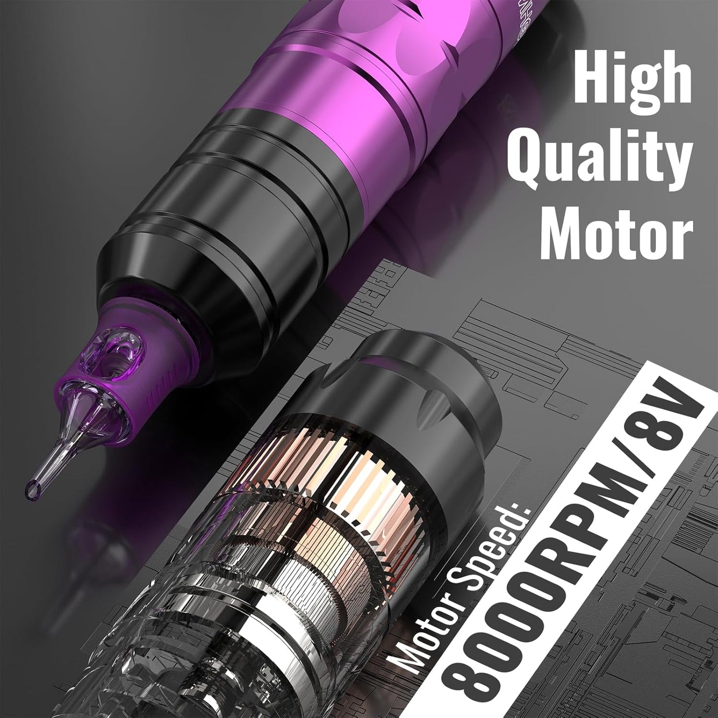 Wormhole Tattoo Wireless Machine Kit 1200mAh Batteries Purple
