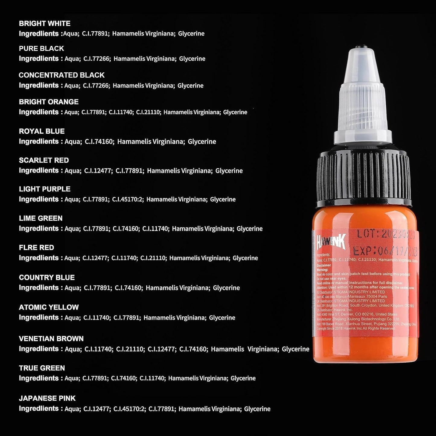 Hawink Tattoo Ink Set Professional Pigment Kit 14 Colors 0.5 Fl Oz