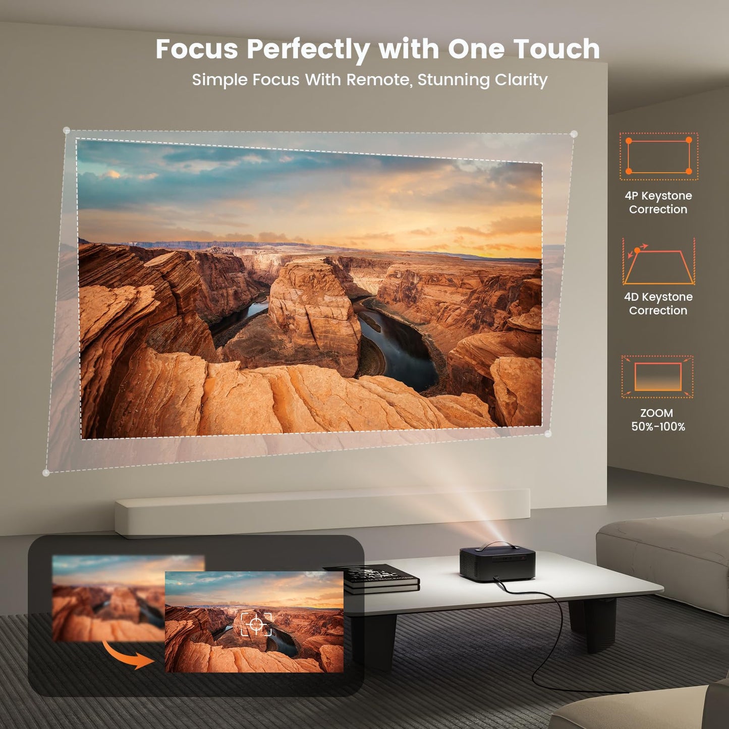 Projector-4K with WiFi and Bluetooth, Outdoor-Projector Smart TV OS 2.0 & DoIby, ONOAYO Portable Proyector